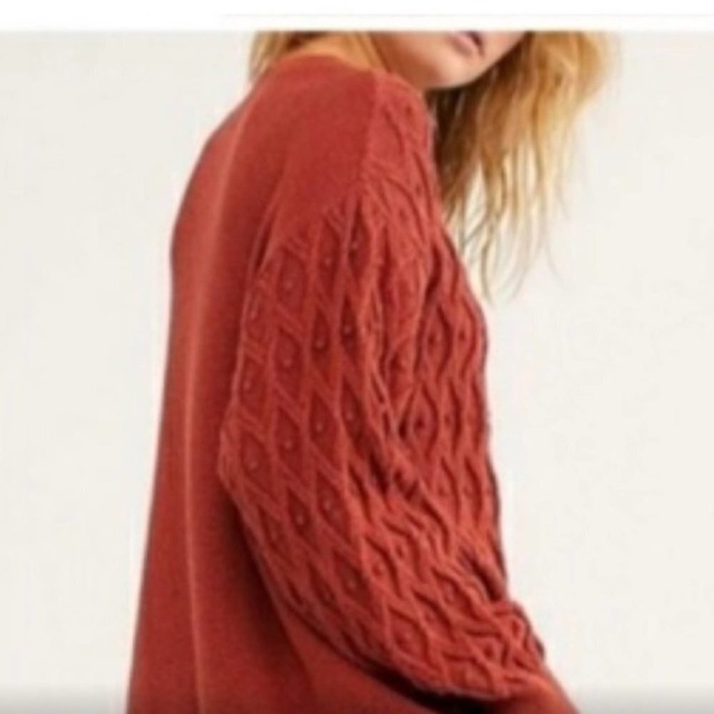 Free People burnt Orange Nicole cable knit dot textured oversized sweater dress - Picture 3 of 10